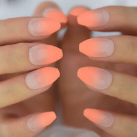 Ombre Fake Press On Nails Short French Manicure Set Orange Red Bright Cute Artificial Nails For Student Office Women