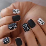 Rough Silver Glitter Faux Ongles Short Black Nails Fake Bling Lady Artificial Acrylic Nail Tips for Fingers