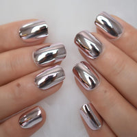 Fantasy Nails Series Pink Purle Short Chrome Holographic Press On Nails Square Natural Shape Charming Manicure Tips 24