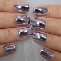 Fantasy Nails Series Pink Purle Short Chrome Holographic Press On Nails Square Natural Shape Charming Manicure Tips 24