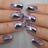 Fantasy Nails Series Pink Purle Short Chrome Holographic Press On Nails Square Natural Shape Charming Manicure Tips 24