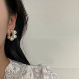 2021 New Fashion Korean Oversized White Pearl Drop Earrings for Women Bohemian Golden Round Zircon Wedding Earrings Jewelry Gift