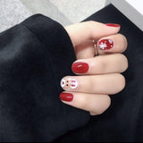 24pcs Short Christmas False Nails With Glue Snowflake Elk Fake Nail Detachable Halloween Press On Nail Tips Nail Art Decoration