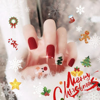 24pcs Short Christmas False Nails With Glue Snowflake Elk Fake Nail Detachable Halloween Press On Nail Tips Nail Art Decoration