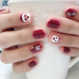 24pcs Short Christmas False Nails With Glue Snowflake Elk Fake Nail Detachable Halloween Press On Nail Tips Nail Art Decoration