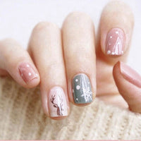 24pcs Short Christmas False Nails With Glue Snowflake Elk Fake Nail Detachable Halloween Press On Nail Tips Nail Art Decoration