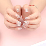 24Pcs Luxe Shining Rhinestone Wedding False Nails Transparent Glitter Gems Crown Designed Square Full Short Fake Art Bride