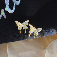 Korean Elegant Cute Rhinestone Butterfly Stud Earrings For Women Girls Fashion Metal Chain Boucle D&#39;oreille Jewelry Gifts