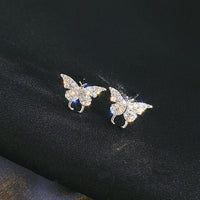 Korean Elegant Cute Rhinestone Butterfly Stud Earrings For Women Girls Fashion Metal Chain Boucle D&#39;oreille Jewelry Gifts