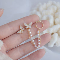 Korean Elegant Cute Rhinestone Butterfly Stud Earrings For Women Girls Fashion Metal Chain Boucle D&#39;oreille Jewelry Gifts