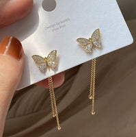 Korean Elegant Cute Rhinestone Butterfly Stud Earrings For Women Girls Fashion Metal Chain Boucle D&#39;oreille Jewelry Gifts