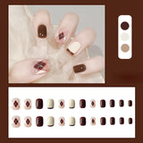 24Pcs Autumn Winter Short Round Head Fake Press On Nail Cute MilkTea Color Blooming Gradient Artificial Nail With Jelly Glue