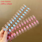 24Pcs Autumn Winter Short Round Head Fake Press On Nail Cute MilkTea Color Blooming Gradient Artificial Nail With Jelly Glue