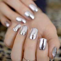 Holographic Silver Glitter Press On Nails Short Style Daily Wear Nude Pink Lady False Nails Oval Shape Nail Art Tips