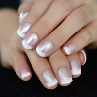 Holographic Silver Glitter Press On Nails Short Style Daily Wear Nude Pink Lady False Nails Oval Shape Nail Art Tips