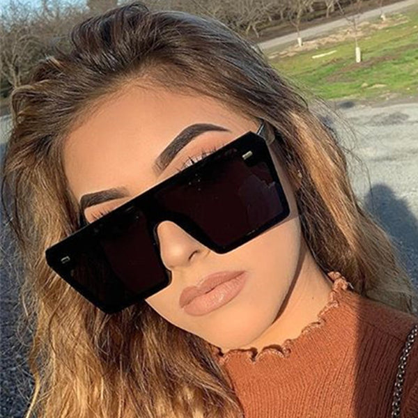 Oversized Square Sunglasses Women 2020 Luxury Brand Fashion Flat Top Red Black Clear Lens One Piece Men Gafas Shade Mirror UV400