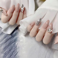 24Pcs Luxe Shining Rhinestone Wedding False Nails Transparent Glitter Gems Crown Designed Square Full Short Fake Art Bride