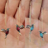 1 Pair Unique Long Drop Earrings Bird Pendant Tassel Crystal Pendant Earrings Ladies Jewelry Design 2 Colors Hummingbird Earring