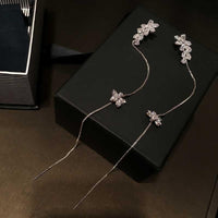 Earrings Jewelry Fashion Personality Zircon Ear Clip Long Earrings Crystal Flower Tassel Cuffs Stud Earrings