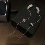 Earrings Jewelry Fashion Personality Zircon Ear Clip Long Earrings Crystal Flower Tassel Cuffs Stud Earrings