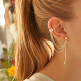 1PC 2021 New Fashion Gold Color Moon Star Clip Earrings For Women Simple Fake Cartilage Long Tassel Ear Cuff Jewelry