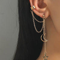 1PC 2021 New Fashion Gold Color Moon Star Clip Earrings For Women Simple Fake Cartilage Long Tassel Ear Cuff Jewelry