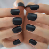 Short False Press On Nails Full Cover Artificial Acrylic Black Matte Faux Nails Tips Salon Quality Fake Gel Nails 24pcs