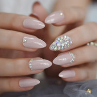 28pcs Coffin Square Fake Nails Long Medium Length Ballerina Press On Nails With Rhinestones Faux Ongles Gel False Nail Tips