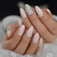 28pcs Coffin Square Fake Nails Long Medium Length Ballerina Press On Nails With Rhinestones Faux Ongles Gel False Nail Tips