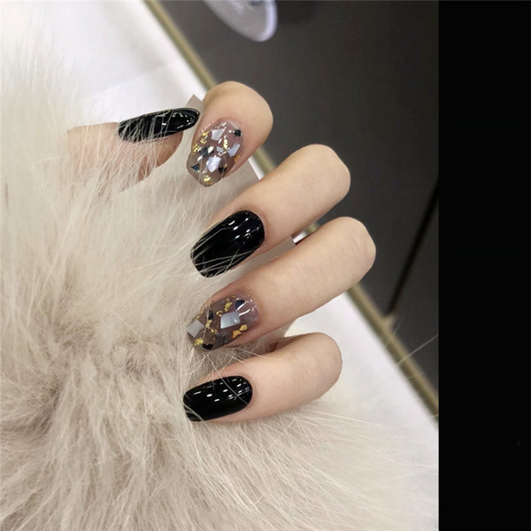 24Pcs Luxe Shining Rhinestone Wedding False Nails Transparent Glitter Designed Square Fake Nails Full Short Fake Art Bride