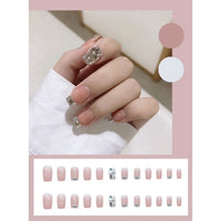 24Pcs Luxe Shining Rhinestone Wedding False Nails Transparent Glitter Designed Square Fake Nails Full Short Fake Art Bride