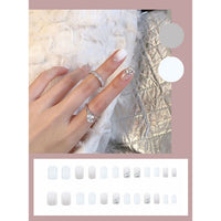 24Pcs Luxe Shining Rhinestone Wedding False Nails Transparent Glitter Designed Square Fake Nails Full Short Fake Art Bride