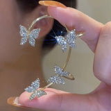 2022 Fahion Women&#39;s Earrings Ear Cuff Fine Sweet Shiny Zircon Four Butterfly Ear Bones Clip for Women Bijoux Jewelry Ear Clip