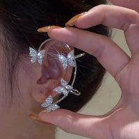 2022 Fahion Women&#39;s Earrings Ear Cuff Fine Sweet Shiny Zircon Four Butterfly Ear Bones Clip for Women Bijoux Jewelry Ear Clip