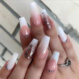 24pcs False Nail Full Cover Fake Nail Elegant Pink Gradient Glitter French Short Nails Coffin Short False Nail Press On Nails