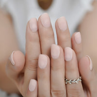 Dark Green False Nail Short Conifer Tree Form Nail French Designs For Sticking On Round Cream Nail Tips