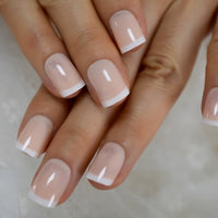 Dark Green False Nail Short Conifer Tree Form Nail French Designs For Sticking On Round Cream Nail Tips