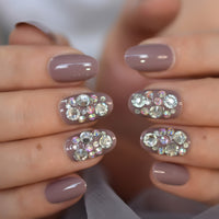 Short Artificial False Nails With Diamond Faux Ongles Decoration Fake Press On Nail Round Manicure Tools