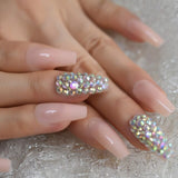 Short Artificial False Nails With Diamond Faux Ongles Decoration Fake Press On Nail Round Manicure Tools