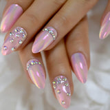 Short Artificial False Nails With Diamond Faux Ongles Decoration Fake Press On Nail Round Manicure Tools