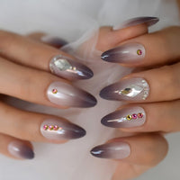 Nude Clear Fake Press On Short Nails Crystal Shiny False Nails Sequins Artificial Nail With Rhinestones Swirl Abstract Nail Tips