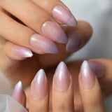 Light Pink Almond Press On Nails Stiletto Short Medium Galaxy Shine Full Cover Nude Fake False Nail Tips Artificial Nail Art