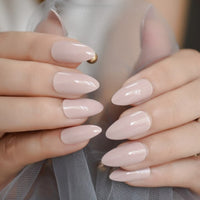 Light Pink Almond Press On Nails Stiletto Short Medium Galaxy Shine Full Cover Nude Fake False Nail Tips Artificial Nail Art