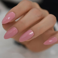 Light Pink Almond Press On Nails Stiletto Short Medium Galaxy Shine Full Cover Nude Fake False Nail Tips Artificial Nail Art