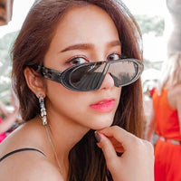 Retro Women Sunglasses Vintage Punk Sunglasses Oval Flat Top Sun Glasses Female Leopard Oculos De Sol Mujer UV400