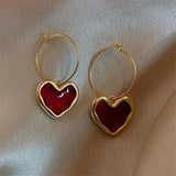 Dainty Red Heart Pendant Wedding Drop Earrings Minimalist Statement Gold Charm Earring Circle Fashion Street Style Earring