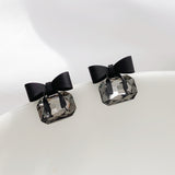 2021 New joker Korean sweet Black bowknot Women Earrings fashion senior shiny crystal geometric square Stud Earrings Jewelry