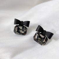 2021 New joker Korean sweet Black bowknot Women Earrings fashion senior shiny crystal geometric square Stud Earrings Jewelry