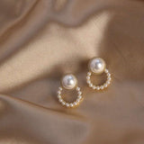 2021 Chic Imitation Pearl Geometric Fan Shaped Elegant Stud Earrings for Women Girls Jewelry Party Asseccoires