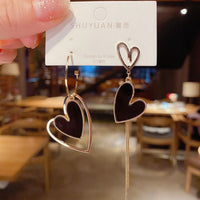 Korean Asymmetric Love Heart Drop Earrings Black White Long Tassel Dangle Earrings for Women Big Exaggerated Party Jewelry